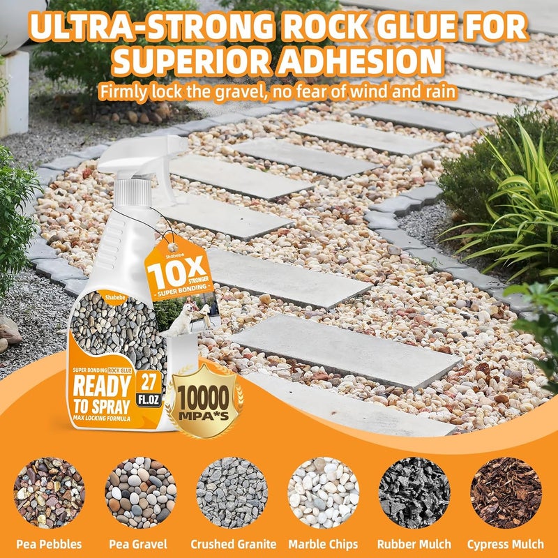 Shabebe Rock Glue for Landscaping with Sprayer 27oz, Ready-to-Use Mulch & Gravel Binder, Fast-Dry No Dilution, Weather-Resistant Spray Rock Glue for Garden Beds, Pea Gravel & Small Stone - Image 3